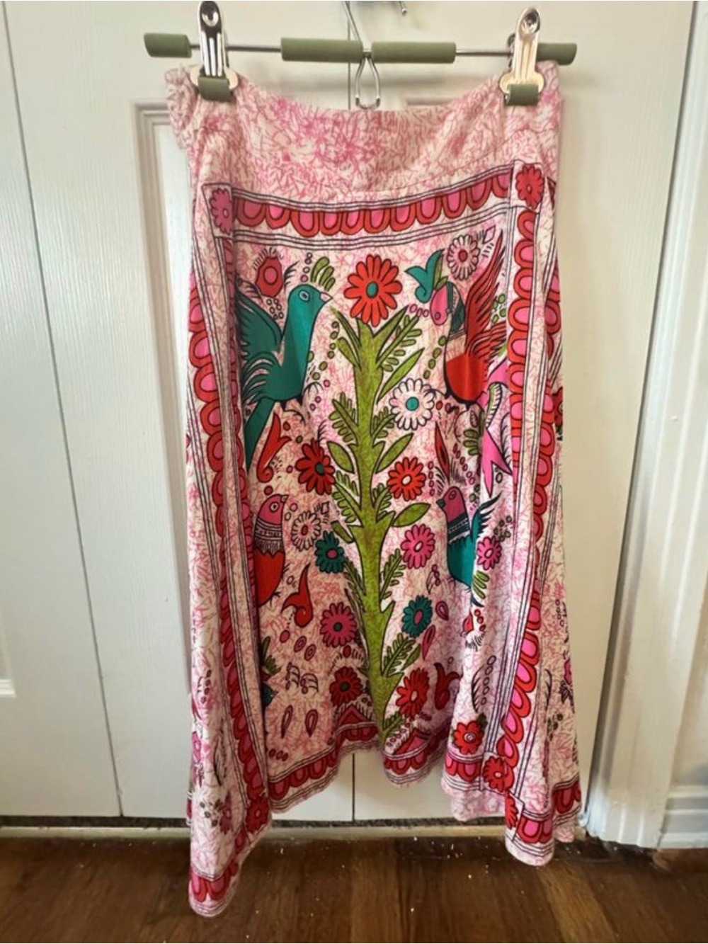 Odille Pink Floral Bird Maxi Skirt